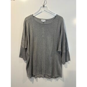 Joseph A. Woman Silver Metallic Knit Top 3/4 Sleeve Scoop Neck Sweater 3X NWT